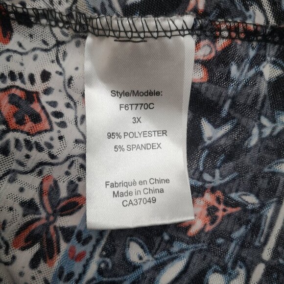Claire France Ladies Size 3X Orange Blue Black & White Flutter Sleeves Top - Picture 5 of 9